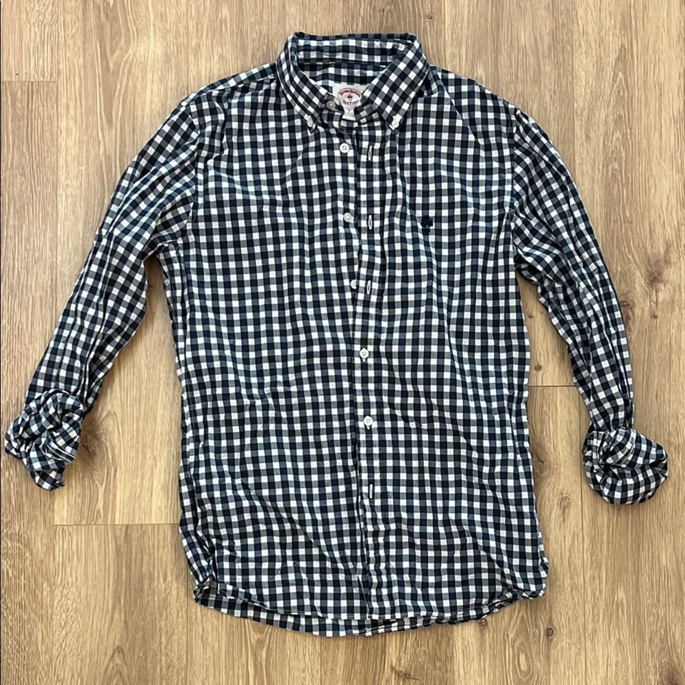 Brooks Brothers Navy/White Checked Supima Cotton Oxford Shirt - Small